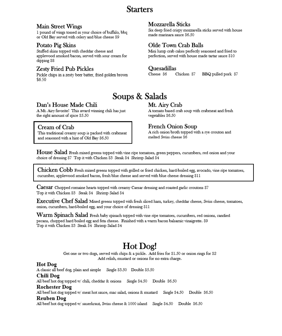 ot menu1 | Olde Town Restaurant & Bakery