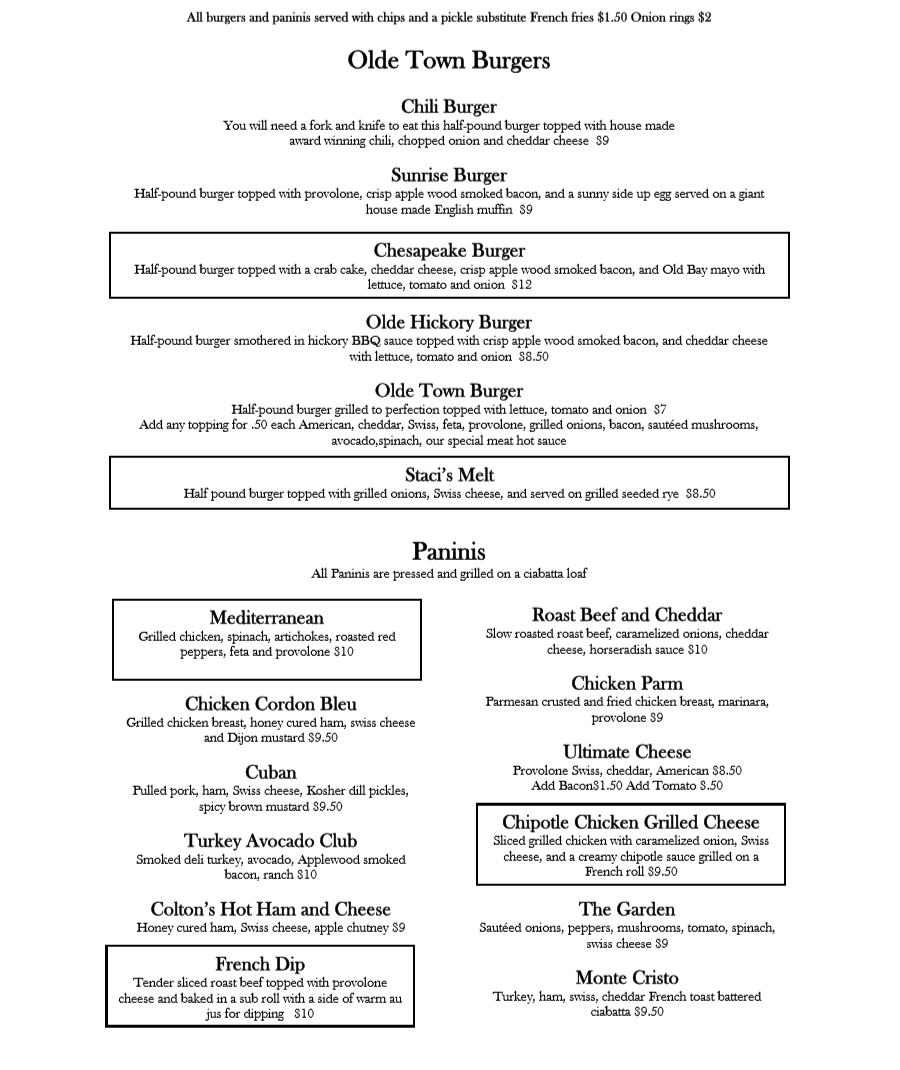 ot menu3 | Olde Town Restaurant & Bakery